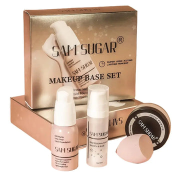 Makeup Base Set / 15Ml Primer + 30Ml Matte Foundation + 5G Loose Powder With Puff / Smooth, Flawless & Longwear Finish | Blossari
