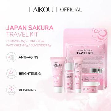 Sakura Skin Care Sets & Kits / Cleanser, Serum, Eye Cream, Essence Cream / Beauty Products for Women Gift & Travel Routine Kit | Blossari