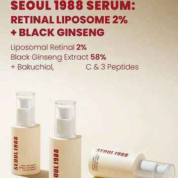 Seoul 1988 Retinal Serum / Ginseng & Niacinamide Black Facial Essence / Brightening, Moisturizing & Comedone-Improving Skincare | Blossari
