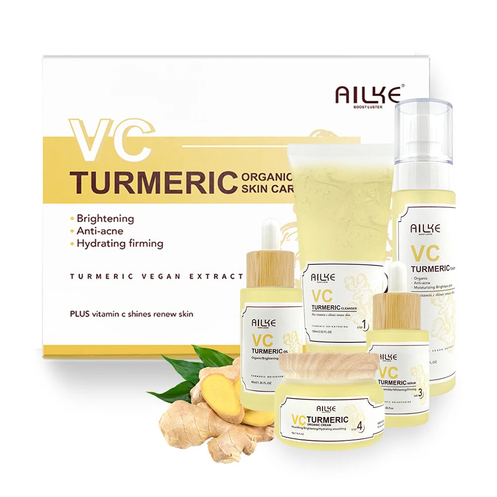 AILKE Organic Turmeric Whitening Skin Care Set / With Vitamin C / Acne Reduction, Hydrating & Firming / Women’s Skin Care | Blossari