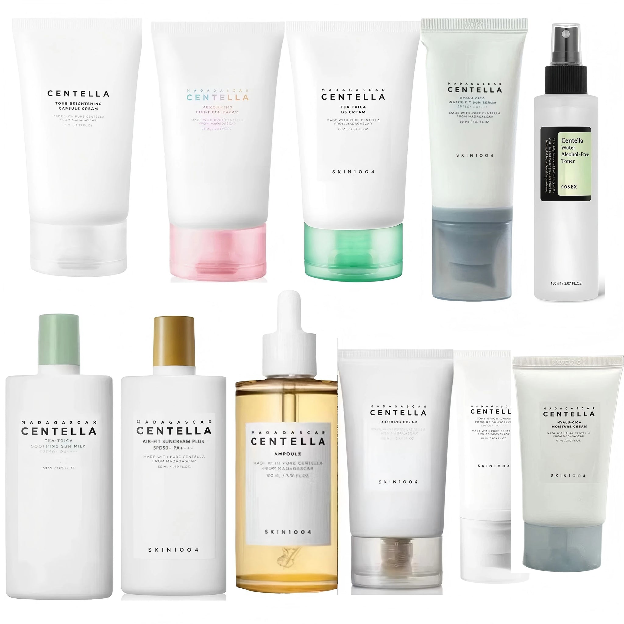 Centella Asiatica Skin Care Set / Brightening Face Serum with Hyaluronic Acid, Calming Toner, Waterproof Sunscreen, and Moisturizing Cream | Blossari