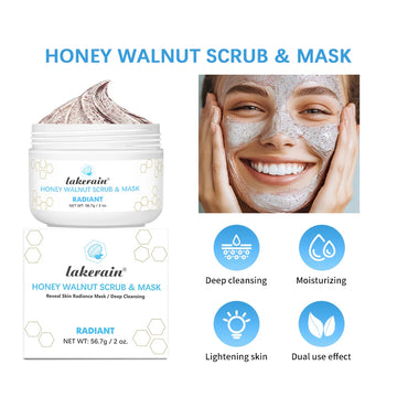 Facial Scrub & Exfoliator Mask / Honey Walnut Skin Care / Moisturizing, Brightening & Nourishing Cleanser | Blossari