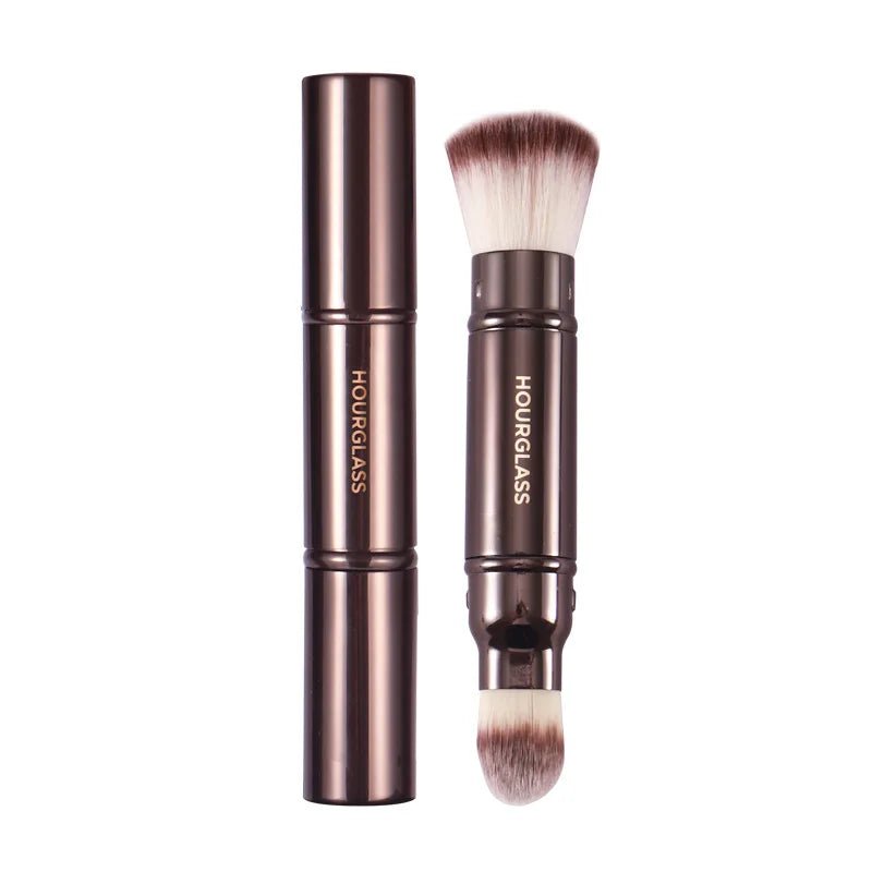 Double-Ended Complexion Brush / Foundation & Powder Makeup Brush / Professional Cosmetic Tool With Metal Handle & Case | Blossari