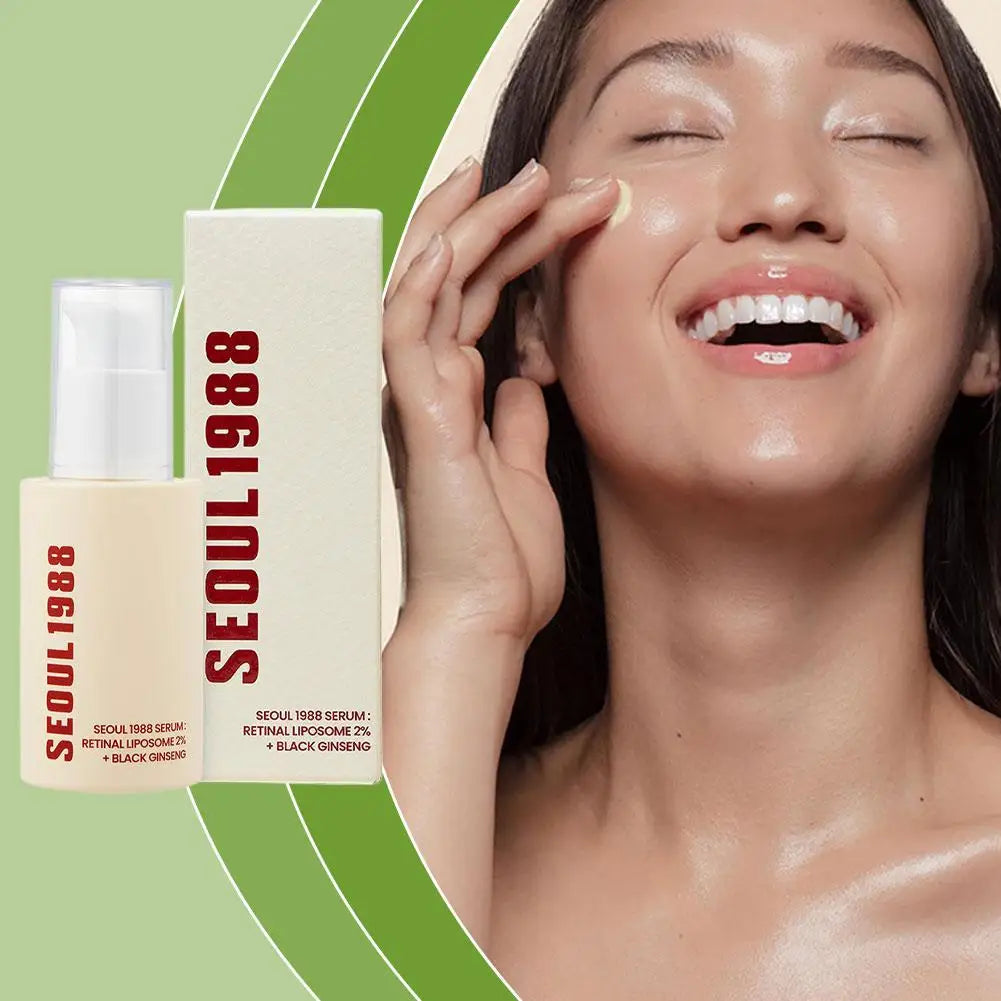 Seoul 1988 Retinal Serum / Ginseng & Niacinamide Black Facial Essence / Brightening, Moisturizing & Comedone-Improving Skincare | Blossari