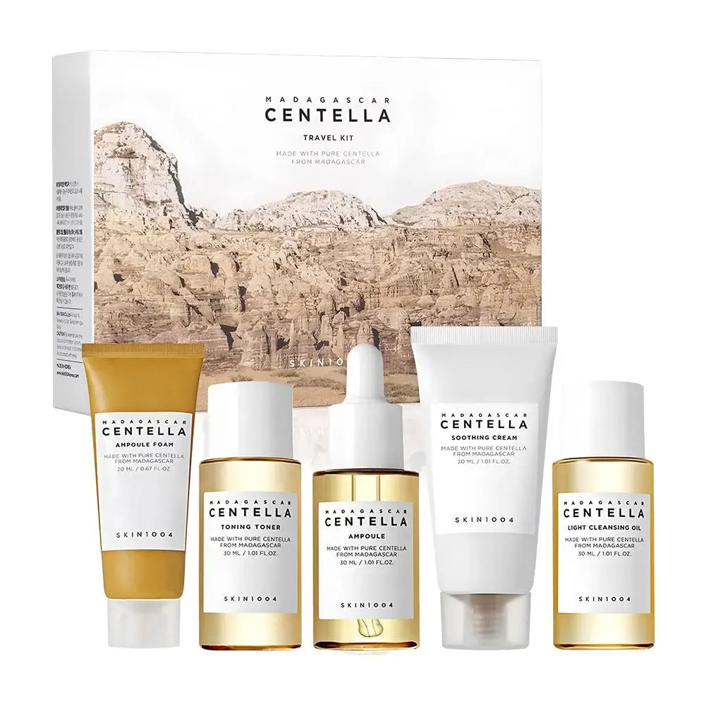 Centella Asiatica Travel Skincare Set / Hydrating & Nourishing Face Care / Toner, Cleanser, Essence, Ampoule & Cream | Blossari