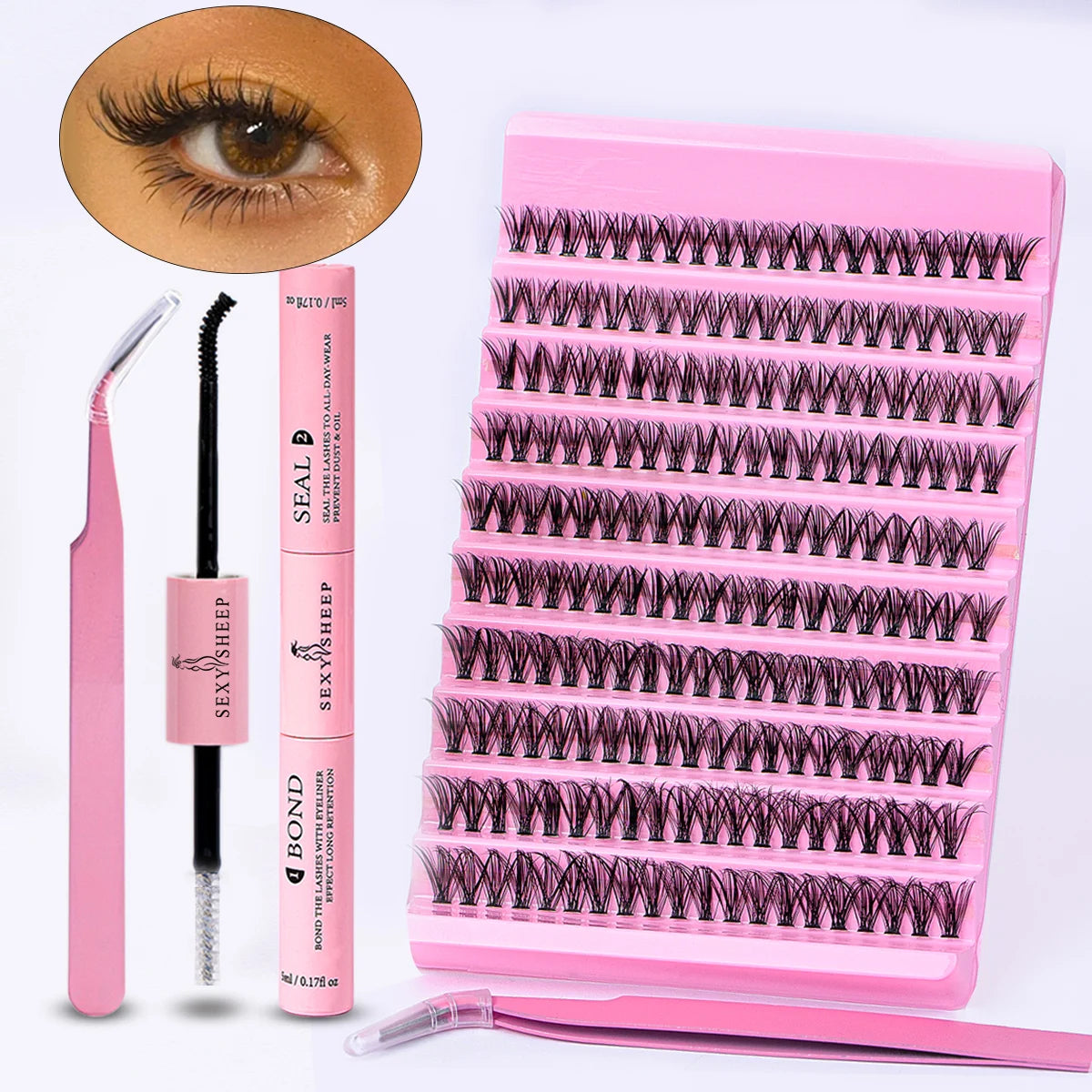 DIY Eyelash & Eyebrow Extension Kit / 200pcs Individual Lashes Cluster D Curl / 8-16mm Mixed Lash Clusters with Tweezers | Blossari