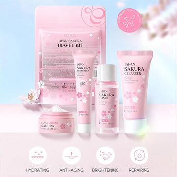 Sakura Skin Care Sets & Kits / Cleanser, Serum, Eye Cream, Essence Cream / Beauty Products for Women Gift & Travel Routine Kit | Blossari