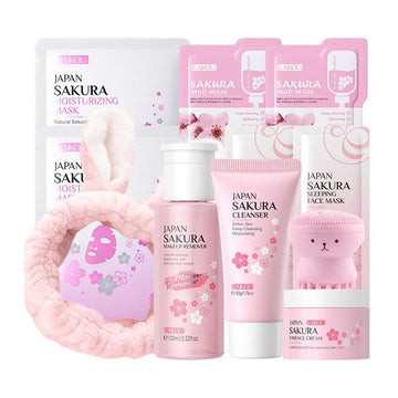 Sakura Skin Care Kit / Hydrating & Moisturizing Facial Set with Cleanser, Pore Treatment & Sunscreen / Korean Cosmetic Skincare | Blossari