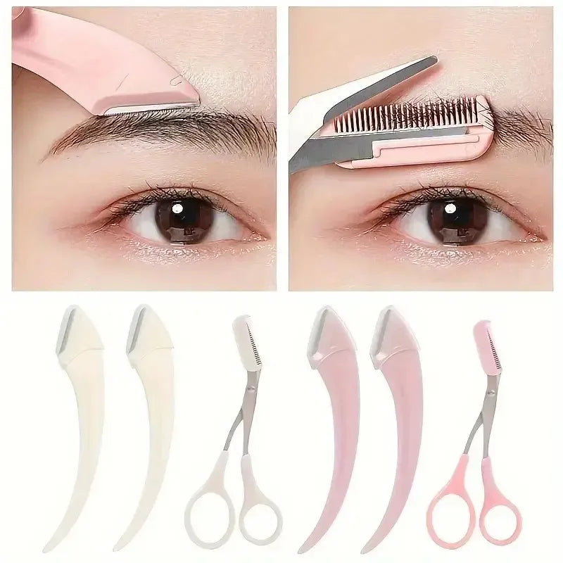 Eyebrow Trimmer Set / Curved Eyebrow Razor & Scissors with Comb / Convenient Beauty Tools for Beginners | Blossari