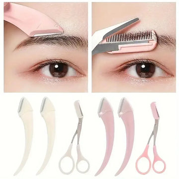 Eyebrow Trimmer Set / Curved Eyebrow Razor & Scissors with Comb / Convenient Beauty Tools for Beginners | Blossari
