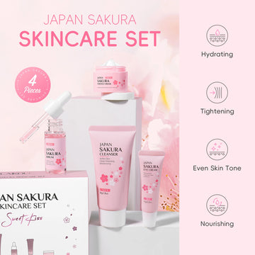 Sakura Skincare Set / Mild, Non-Irritating & Nourishing / Moisturizing Cleanser, Serum, Eye Cream & Face Cream | Blossari